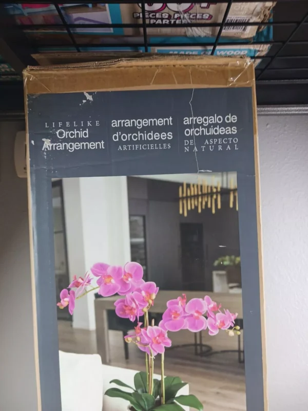 Faux Pink Orchid Indoor Plant Glazed White Terracotta Pot