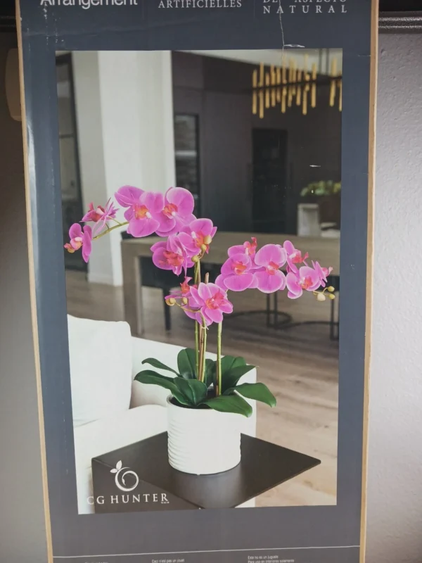 Faux Pink Orchid Indoor Plant Glazed White Terracotta Pot