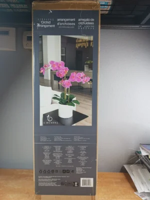 Faux Pink Orchid Indoor Plant Glazed White Terracotta Pot