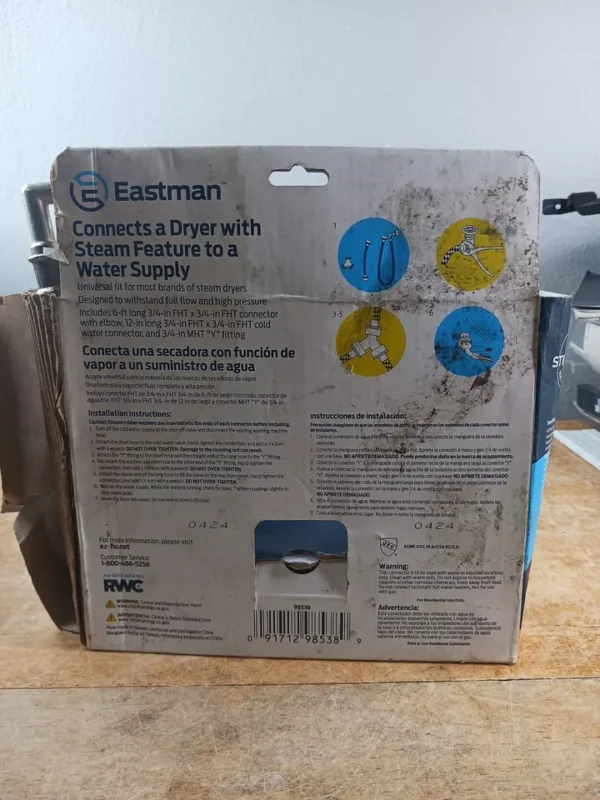 Eastman Steam Dryer Universal Connector Kit 6ft 0375855 Installation 3/4" Inlet