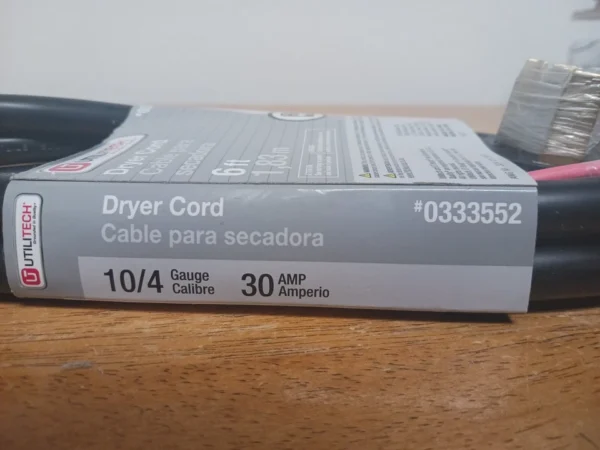 Utilitech 6ft 4 Prong Dryer Cord 0333552 (Money Back Guarantee)
