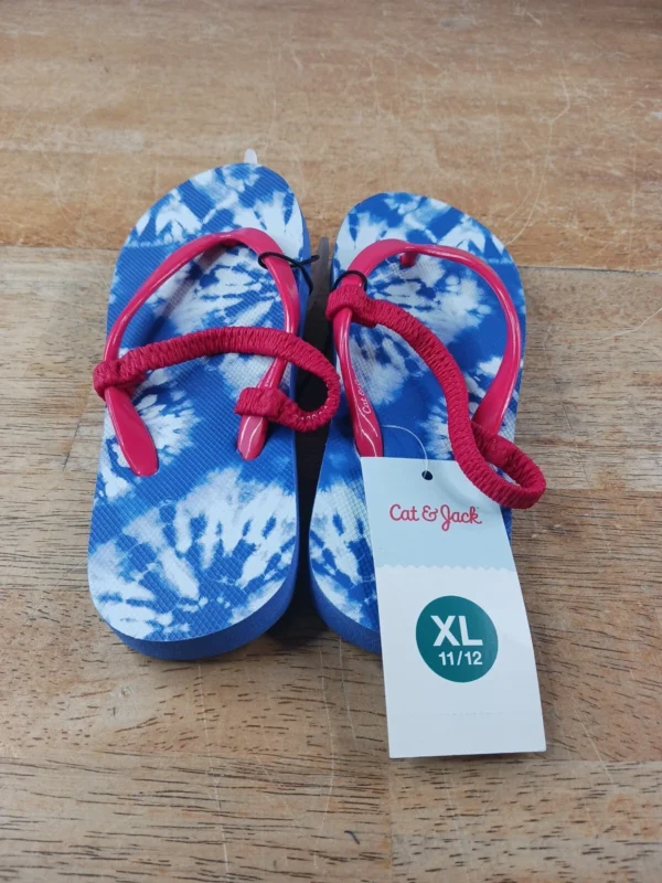 Kids Sz XL 11/12 Cat & Jack Water Flip Flops Red And Blue