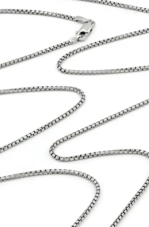 925 sterling silver box chain 20 inches long and 1. mm wide. unisex