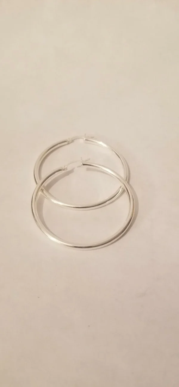 925 sterling silver hoop earrings 50 mm diameter and 3 mm wide.
