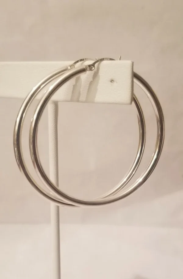 925 sterling silver hoop earrings 50 mm diameter and 3 mm wide.