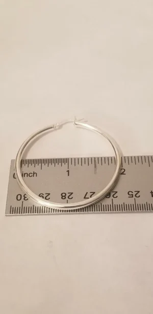 925 sterling silver hoop earrings 50 mm diameter and 3 mm wide.