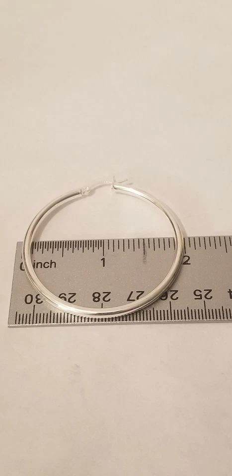 925 sterling silver hoop earrings 50 mm diameter and 3 mm wide.