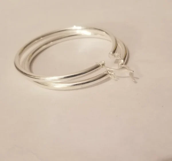 925 sterling silver hoop earrings 50 mm diameter and 3 mm wide.