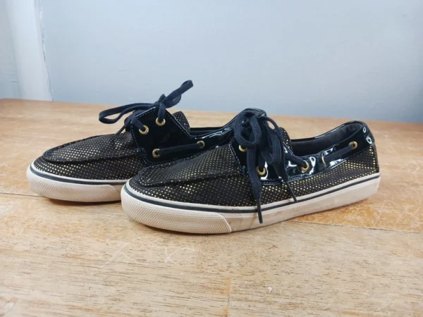 Sperry Top Sider Black And Gold Boat Shoes Sz 9 Women 9778564